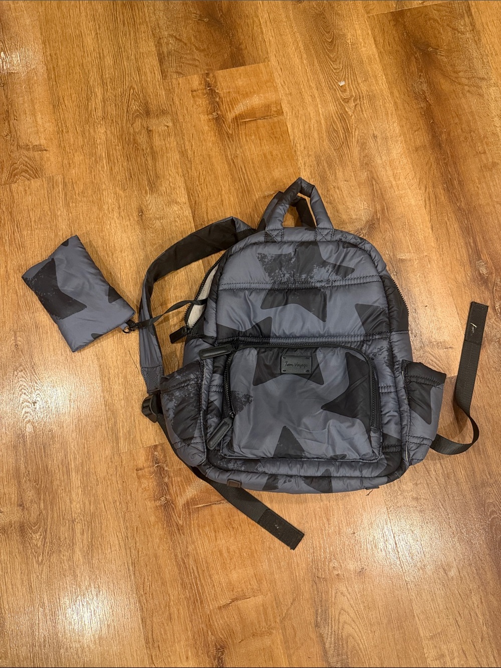 Star-Print Puffer Backpack in Dark Gray